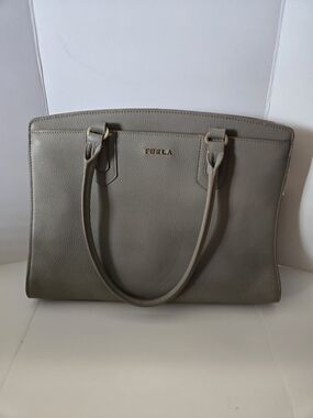Furla Pebbled Leather Tote in Taupe Gray
